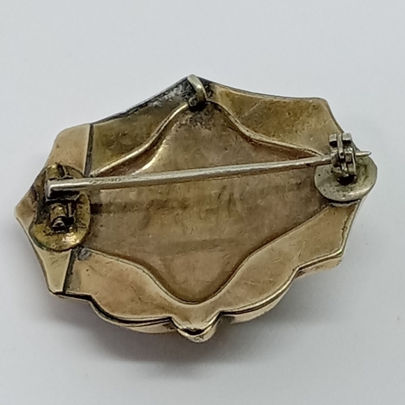 * antique vintage Victorian Mourning pin brooch gold tone - Picture 5 of 6